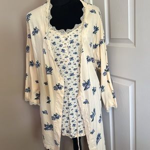 Vintage Victoria’s Secret Slip Gown and Kimono Robe Yellow Blue Floral Sz. S
